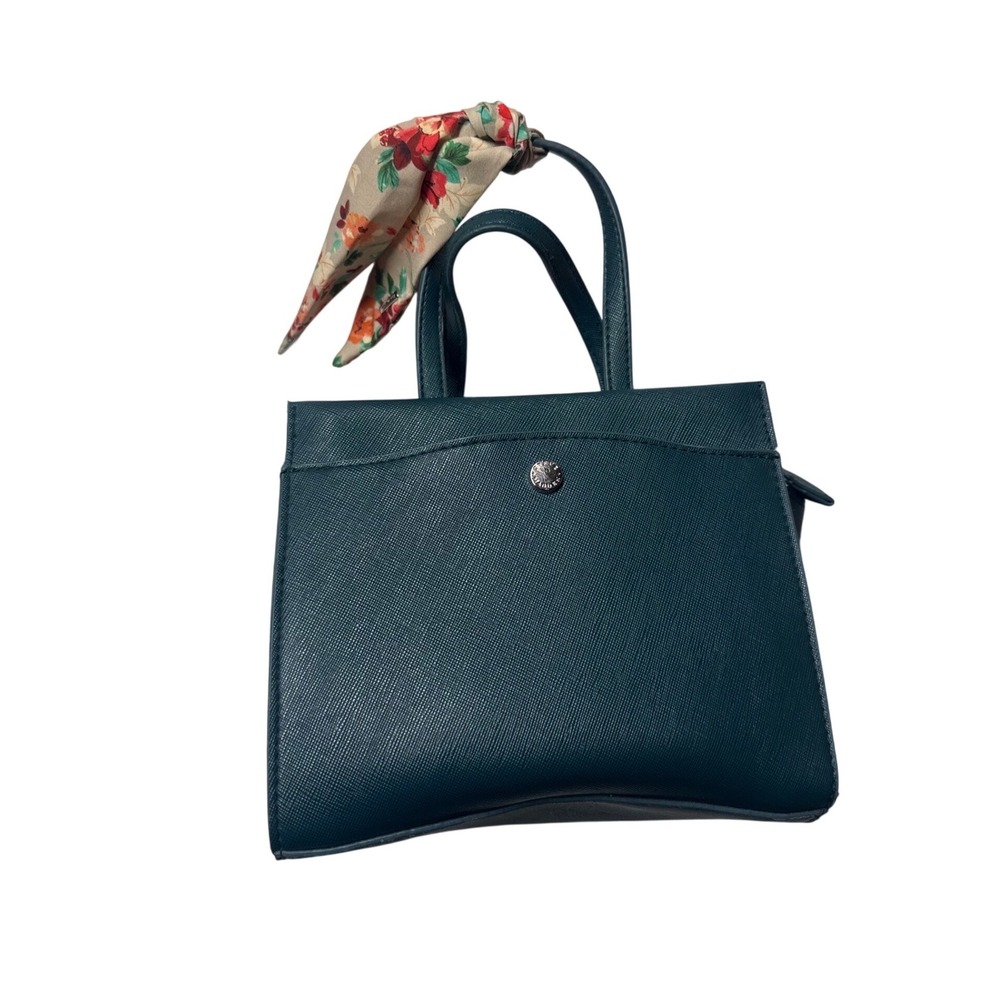 Steve Madden Teal Green Saffiano Satchel Handbag Crossbody Bag with Floral Scarf
